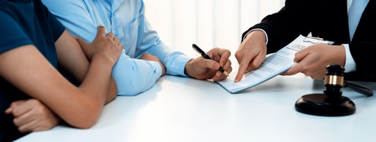 Loving couple seek legal consultation and assistance from law firm.